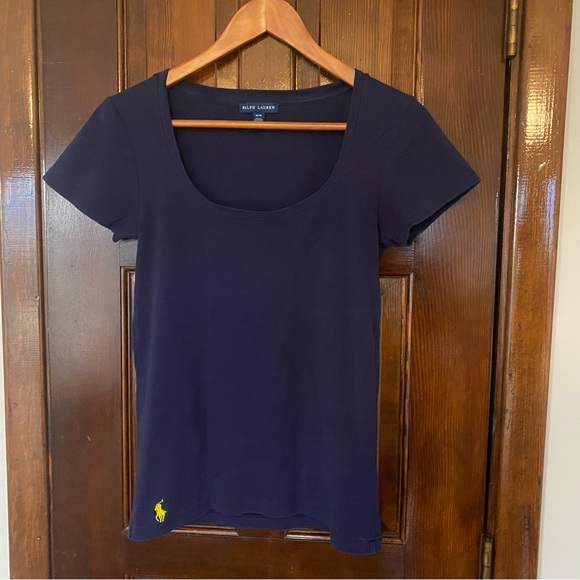 Ralph Lauren Tops - Ralph Lauren Cotton Polo Scoop Neck Tee Navy with Yellow Pony